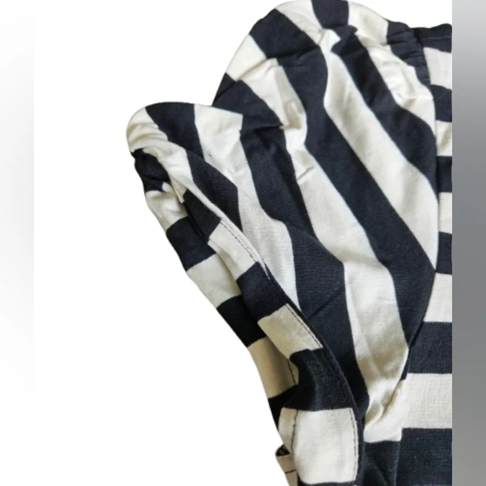 J.Crew Striped Puff Twisted Sleeves Classic Fit Tshirt, Small, White/ Black